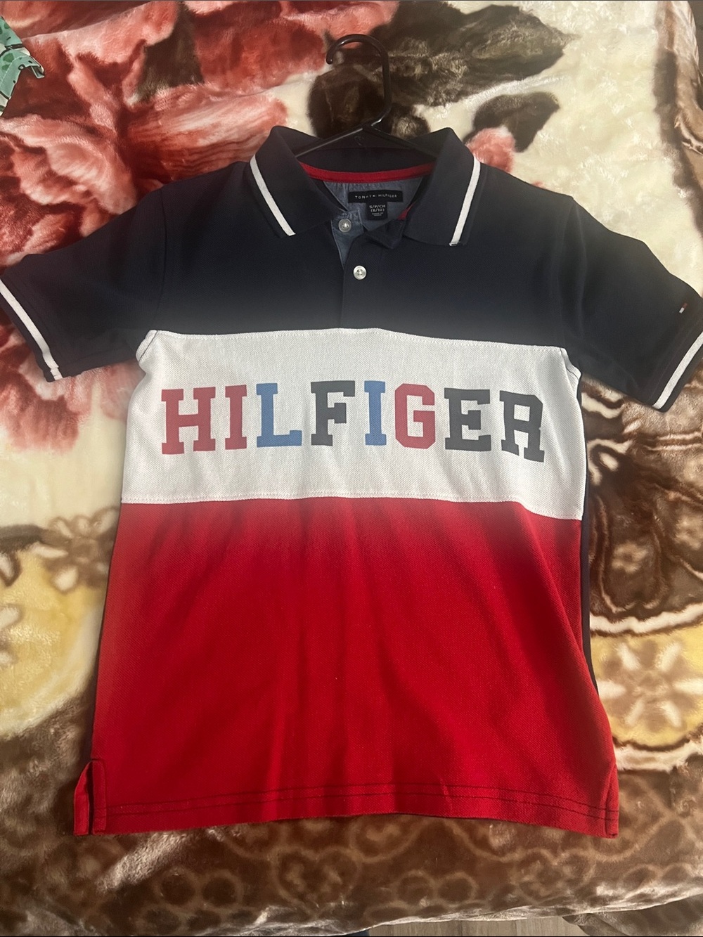 Tommy Hilfiger Navy, White & Red Colorblock Polo